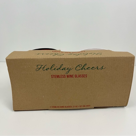 Holiday Cheer Stemless Wine Glasses Santa Snowman Christmas Set of 2 NEW - Picture 5 of 11